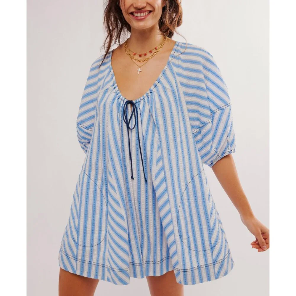FREE PEOPLE Bop Around Romper / Oxford Combo - Picture 2 of 9